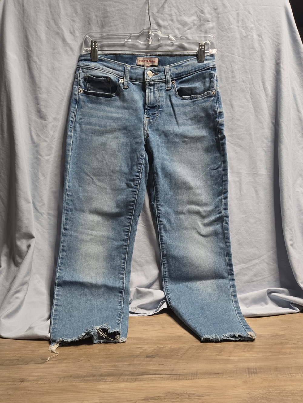 Lucky Brand Light Blue Straight Leg Jeans with Frayed Hem